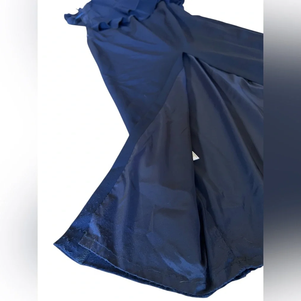 TRINA TURK Indigo Navy Blue One-Shoulder Waterfall Ruffle 12 Gown Special Event - Picture 12 of 13